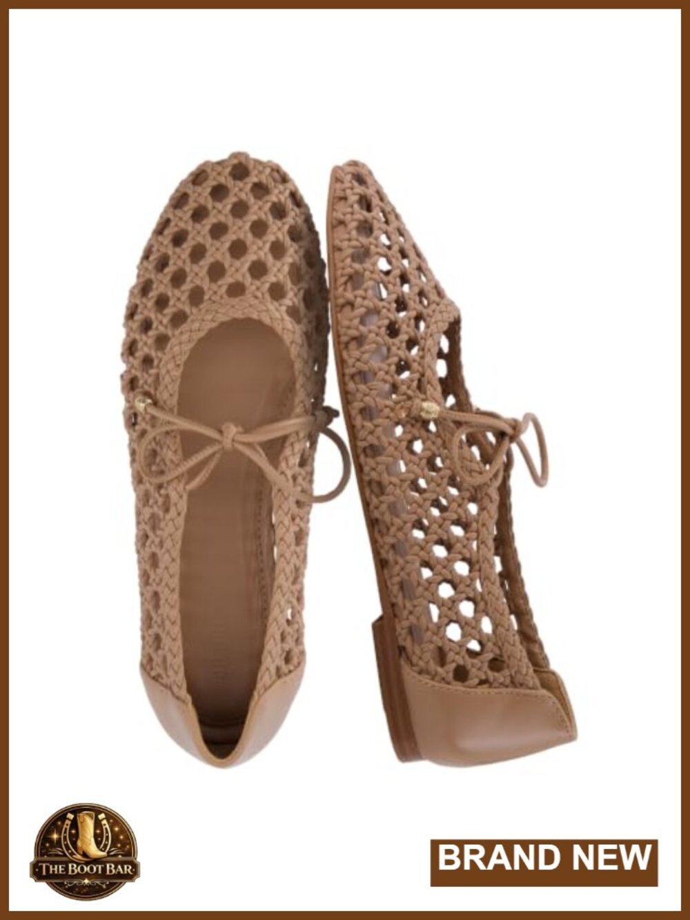 Woven Lace Up Ballet Flats Faux Leather Square Toe Women's